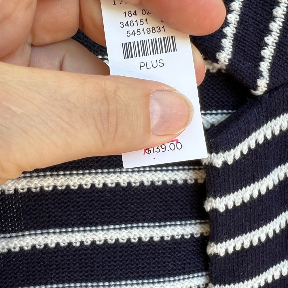 NWT Talbots Pretty Navy Lacey Cream Stripe Open Front Belted Cardigan - Picture 6 of 8